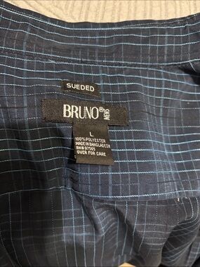 BRUNO Men's Navy Blue Plaid Button-Up Shirt